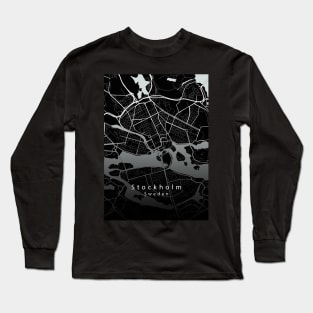 Stockholm Sweden City Map dark Long Sleeve T-Shirt